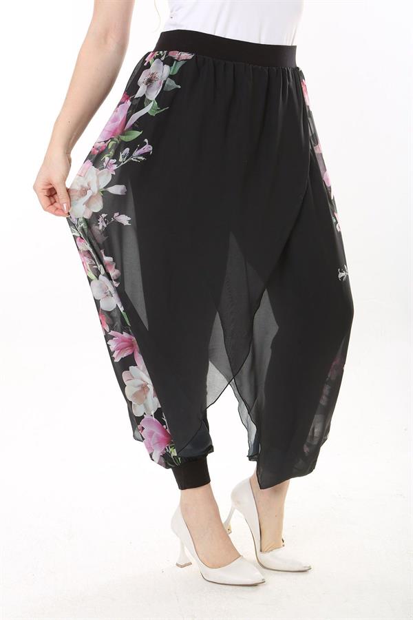 Kadın Büyük Beden Lacivert İçi Viskon Pantolonlu Şifon Anvelop Görünümlü Şalvar   65N37631