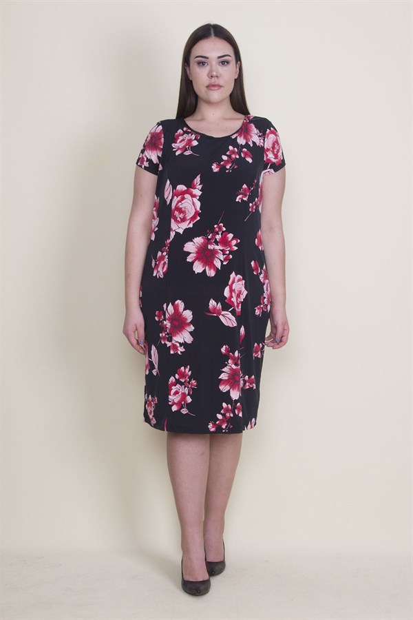Kadın Siyah Çiçek Desenli Astarlı Elbise 65N22415