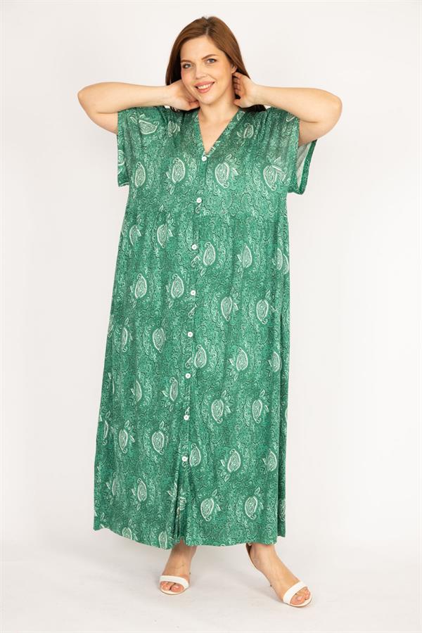 Kadın Siyah Büyük Beden Ön Boy Düğmeli Cepli Uzun Elbise