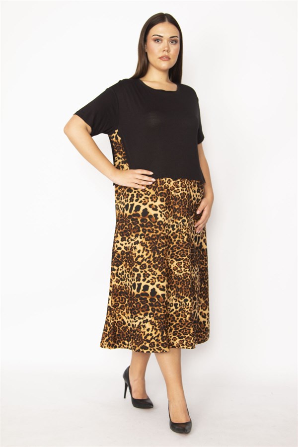 Kadın Kahve Etek Kısmı Desenli Katlı Elbise 65N29531