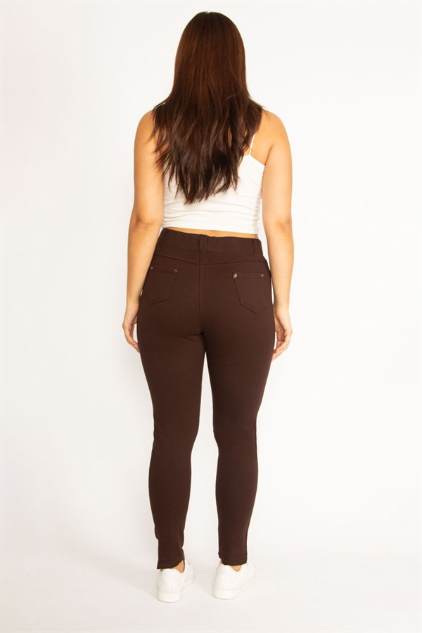 Kadın Kahve Ön Süs Ve Arka Cepli Tayt  65N34534