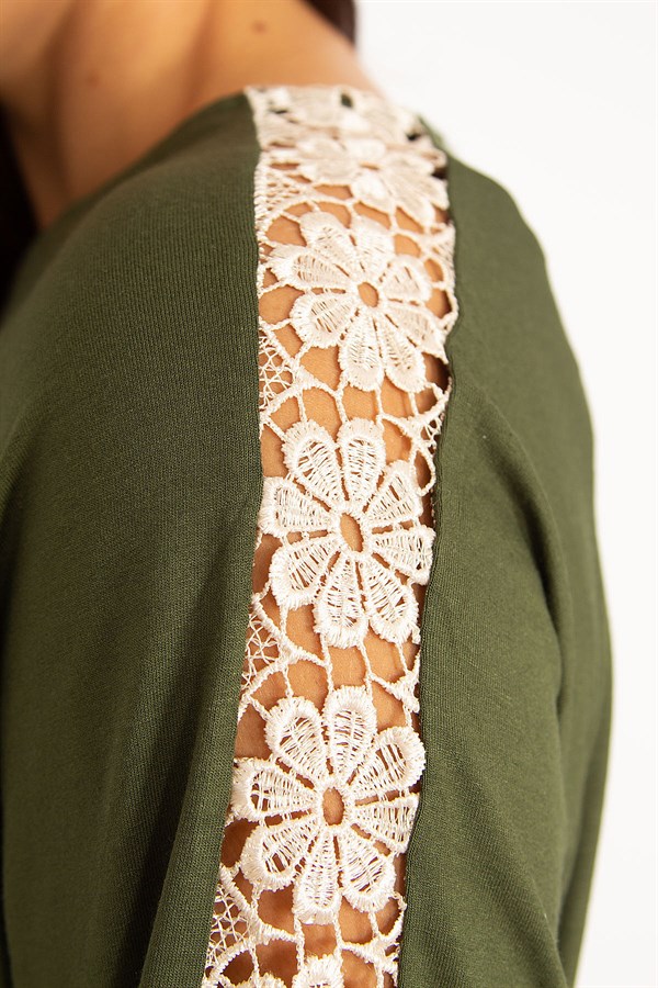 Kadın Bordo Dantel Detaylı Bluz 65N34646