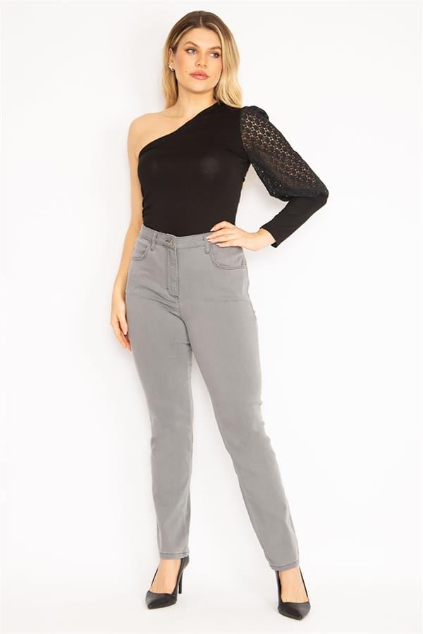 Kadın Gri 5 Cepli Likralı Kot Pantolon 65N35151