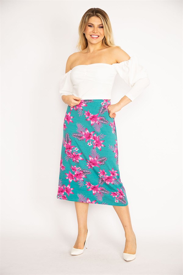 Kadın Yeşil Beli Lastikli Likralı Viskon Etek 65N34675