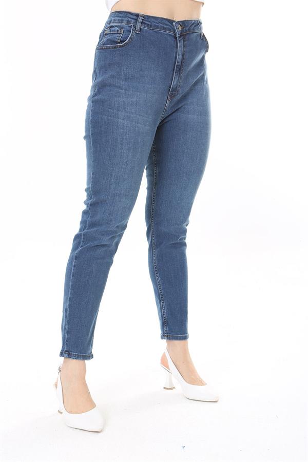 Kadın Büyük Beden Yüksek Bel Dar Paçalı Likralı Kot Pantolon 65N38090