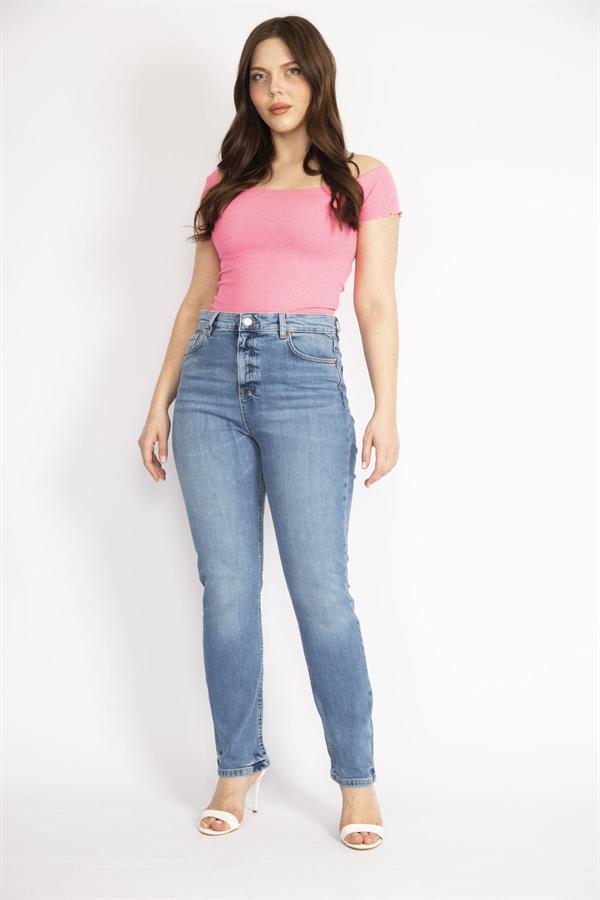 Kadın Mavi Büyük Beden 5 Cepli Kot Pantolon