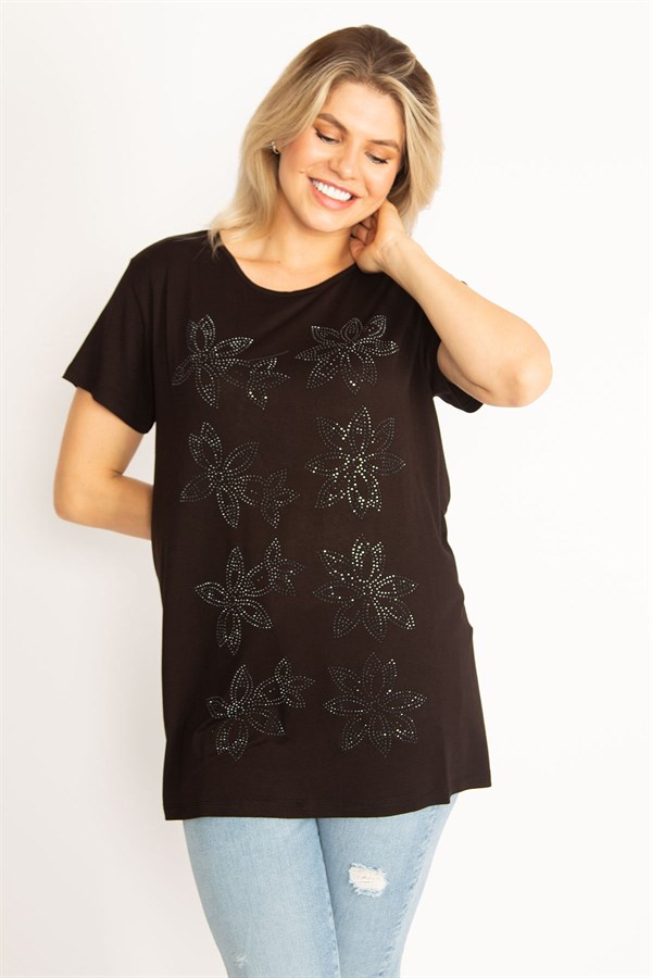 Kadın Siyah Taş Detaylı Bluz 65N34565