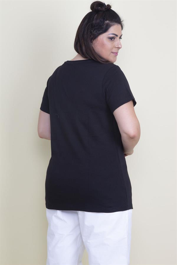 Kadın Lacivert Pamuklu Kumaş V Yaka Bluz