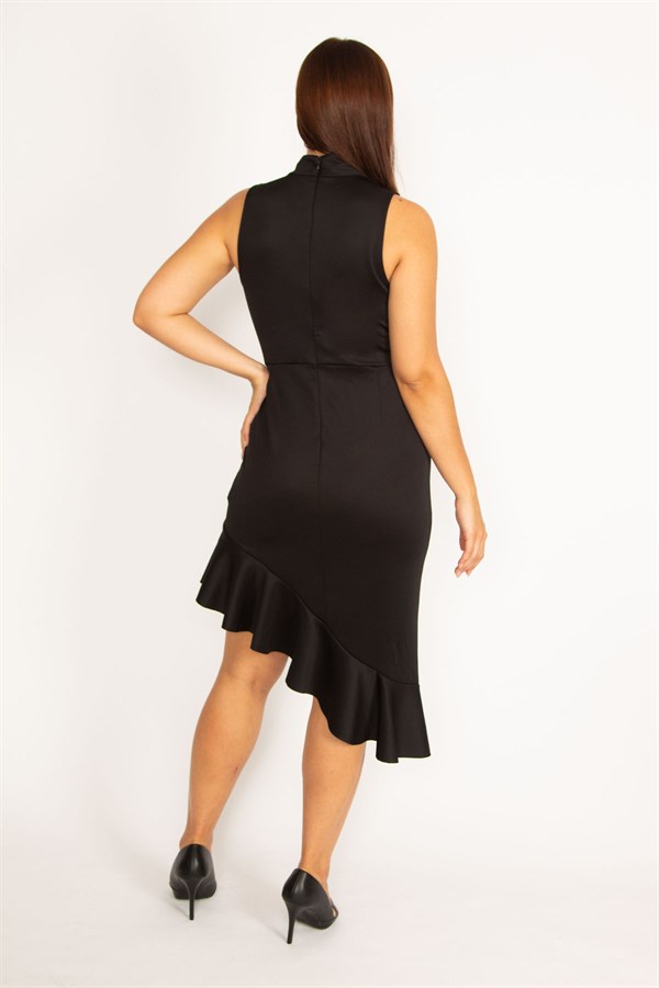 WOMEN'S BLACK FLOUNCED SKIRT DRESS WITH HIDDEN BACK ZIPPER