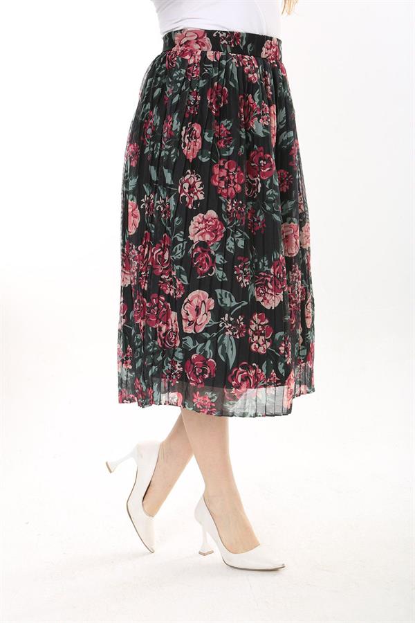 Kadın Büyük Beden Renkli Beli Lastikli Astarlı Pilise Tül Etek 65N37655