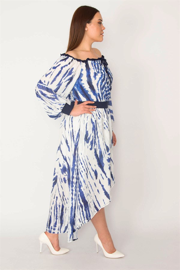 KADIN SAKS MADONNA YAKA ETEĞİ KAPALI ANVELOP ASTARLI KREP ŞİFON ELBİSE