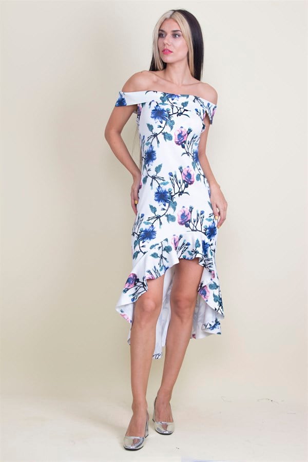 PATTERNED DRESS WITH SHOULDER DETAILS