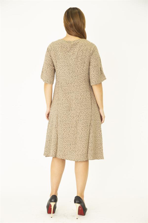 Kadın Büyük Beden Lacivert Dokuma Viskon Kumaş Ön Düğmeli Cepli Elbise 65N36785