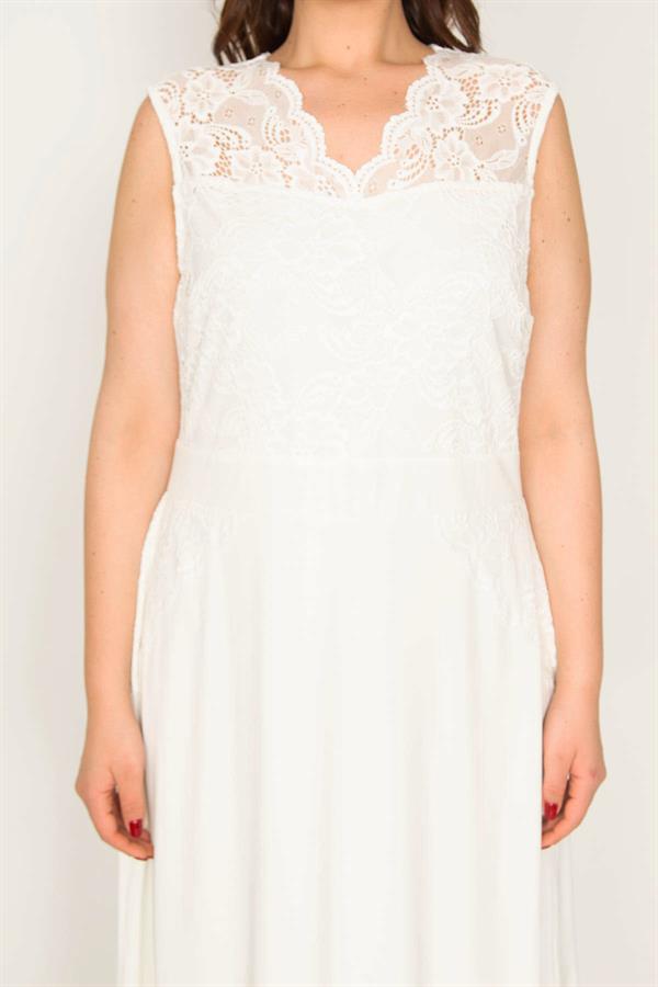 Kadın Büyük Beden Kemik Dantel Detaylı Astarlı Uzun Elbise 65N36782