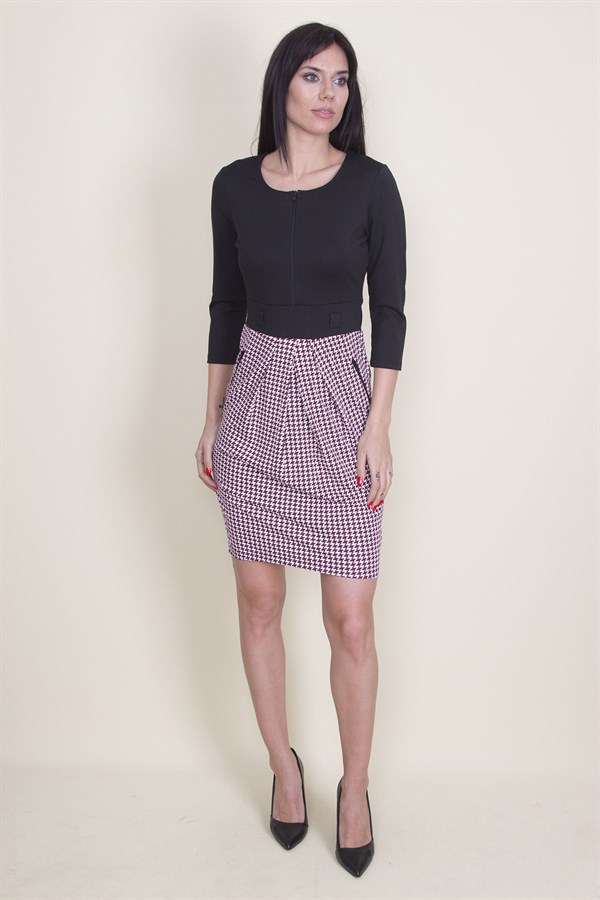 KADIN SİYAH FERMUAR DETAYLI ELBİSE