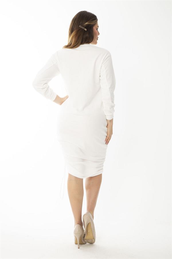 Kadın Büyük Beden Kemik Eteği Lastik Büzmeli Sweatshirt Elbise 65N37082