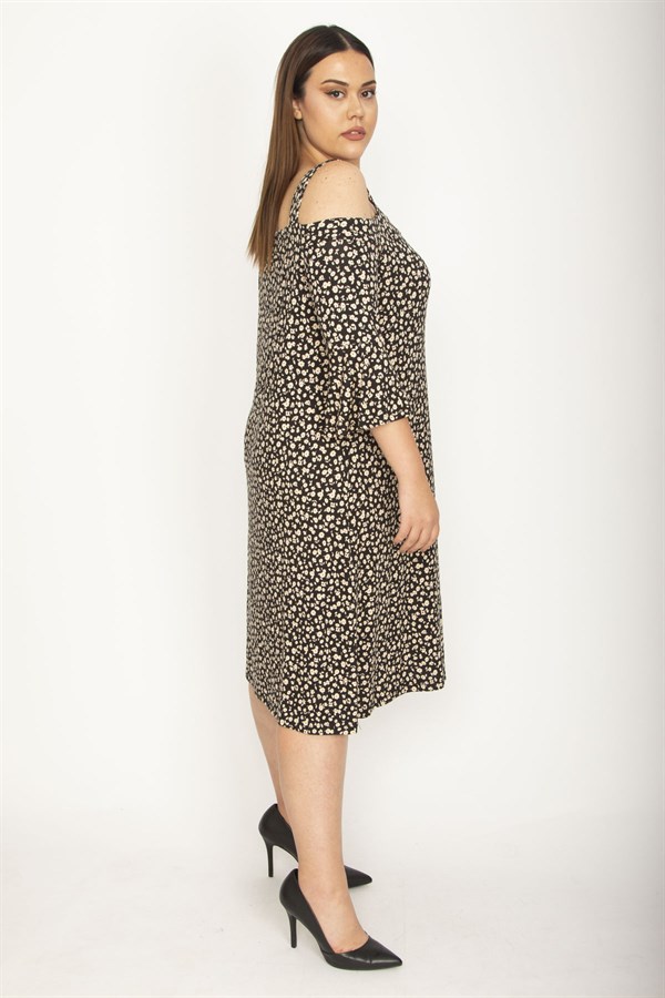 Kadın Lacivert Askılı Omuz Dekolteli Kol Ağzı Volanlı Viskon Elbise 65N26348