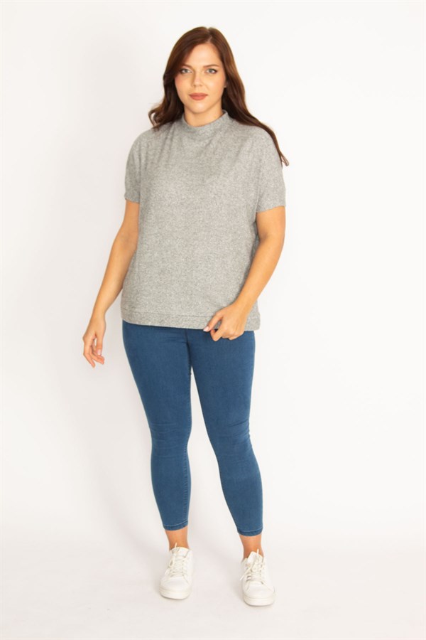 Kadın Gri Kaşkorse Kumaş Sıfır Yakalı Bluz 65N34804