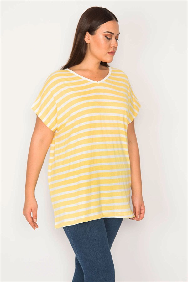 Kadın Sarı Sırt Detaylı V Yakalı Düşük Kol Bluz 65N30175