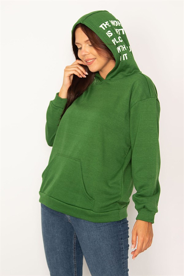 Women's White Hooded Kangaroo Pocket Fleece Sweatshirt with Raised Inside 65N34583