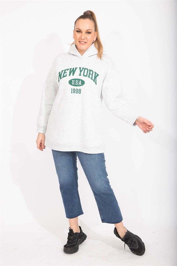 Kadın Gri 3 İplik İçi Şardonlu Kalın Sweatshirt 65N35491