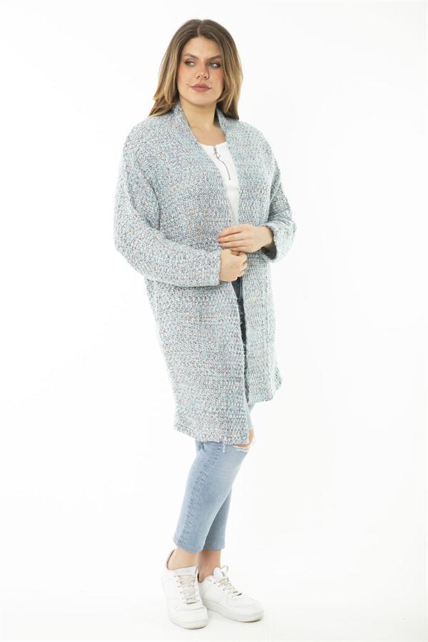 Kadın Büyük Beden Renkli Triko Kalın Hırka 65N37134