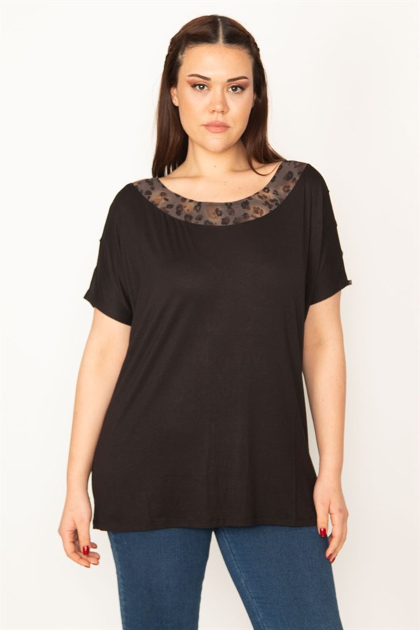 KADIN SİYAH KOL DEKOLTELİ YAKA GARNİ DETAYLI BLUZ