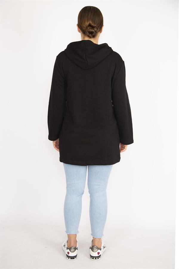 Kadın Büyük Beden Haki Renk Kombinli Uzun Kollu Tunik