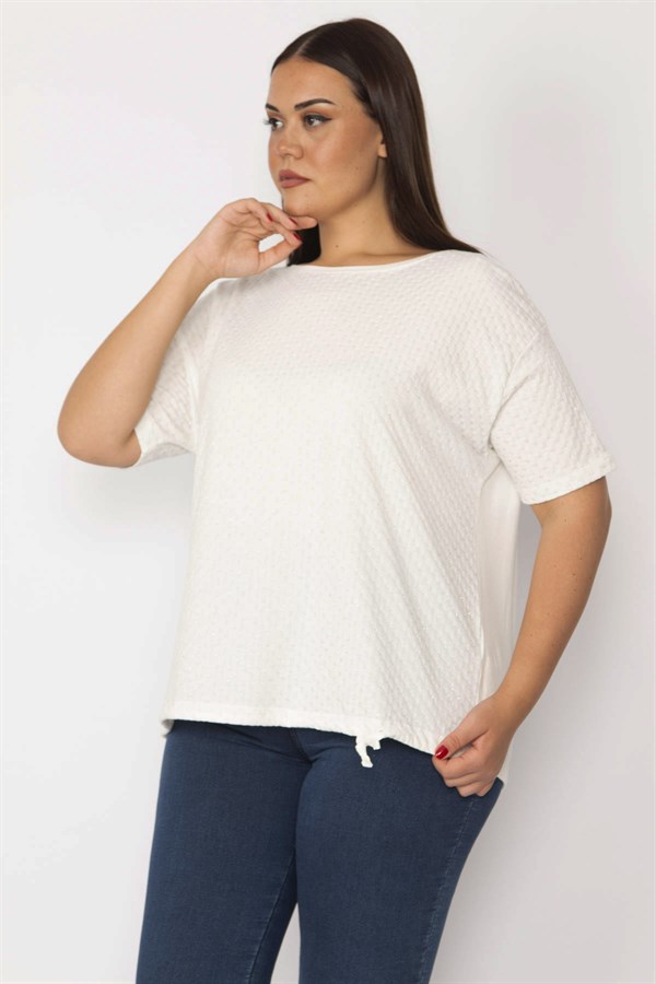 Kadın Kemik Önü Simli Nope Desen Etek Ucu Bağcık Detaylı Bisiklety Yaka Bluz 65N29112