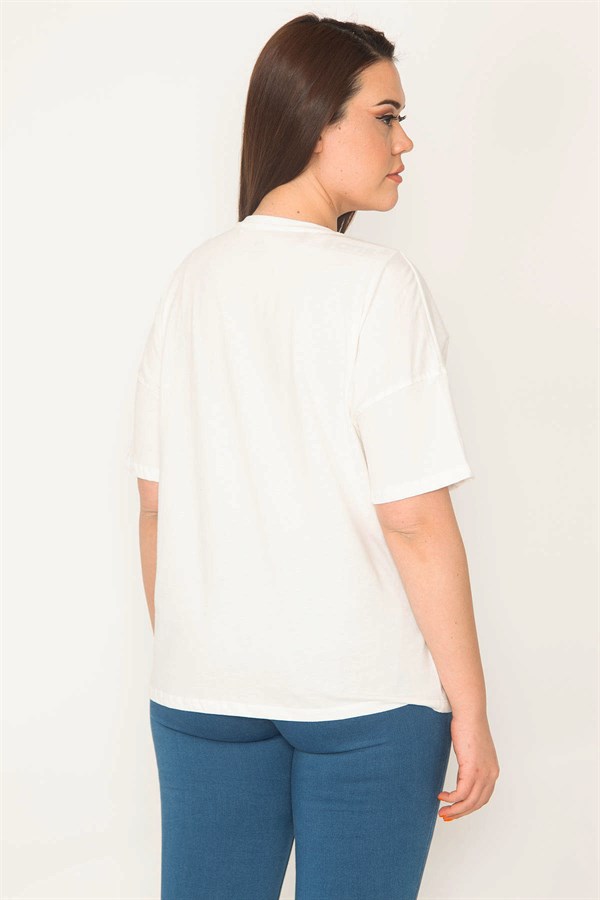 KADIN KEMİK BİSİKLET YAKA ÖN BASKILI BLUZ