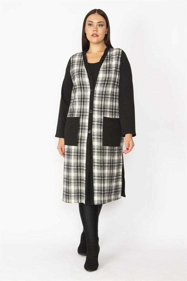 Kadın Gri Ekose Desenli Ön Boy Düğme Ve Cepli Kap 65N28487