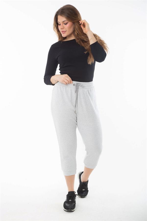 Kadın Büyük Beden Gri Kuşgözü Bağcıklı Eşofman Alt 65N37317