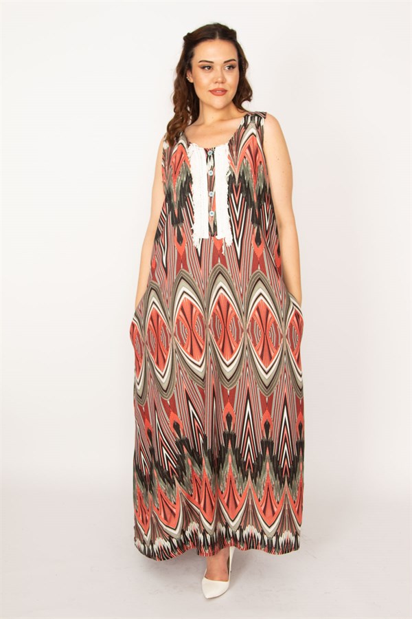 Kadın Gri Ön Pat Düğme Ve Dantel Detaylı Javanez Viskon Elbise 65N33208