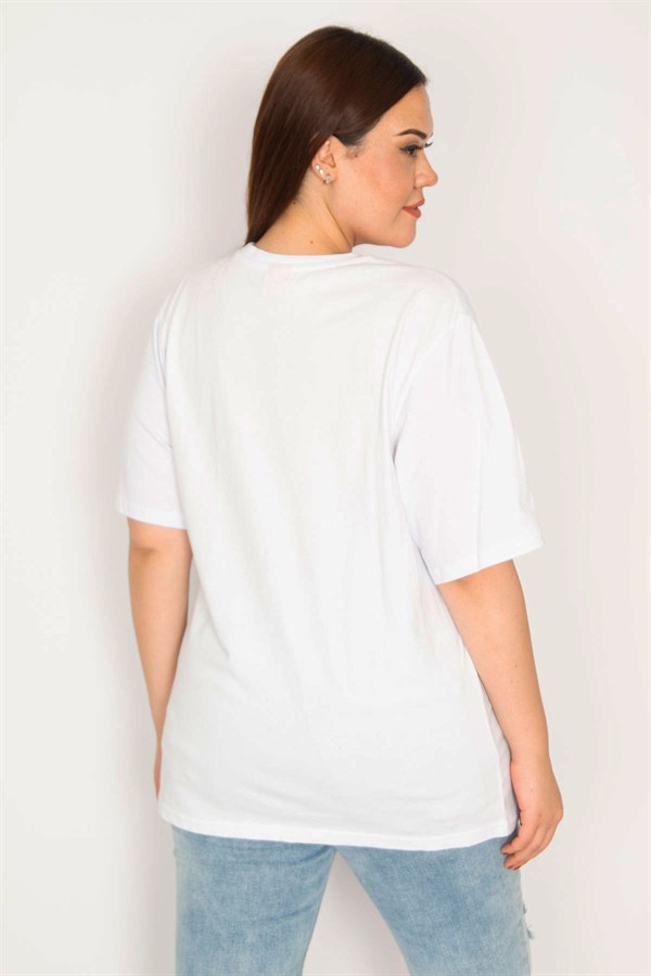 Kadın Beyaz Pamuklu Kumaş Dijital Baskılı Bluz 65N33276