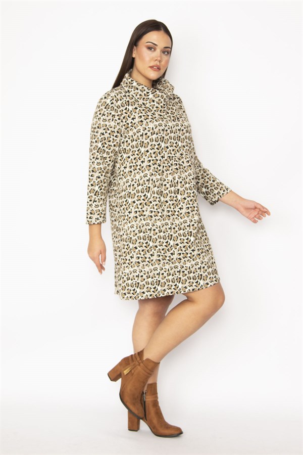 KADIN VİZON YAKA VE ÖN DETAYLI ARKA ORTASI LASTİK BÜZGÜLÜ CEPLİ ELBİSE