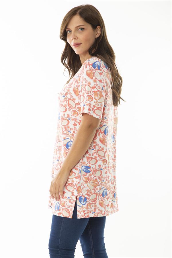 Kadın Büyük Beden Renkli Bisiklet Yakalı Desenli Uzun Bluz 65N36924