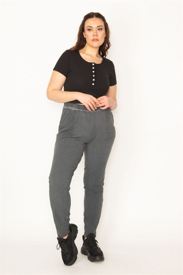 Kadın Füme Yıkamalı Pamuklu Kumaş Eşofman Alt 65N32327