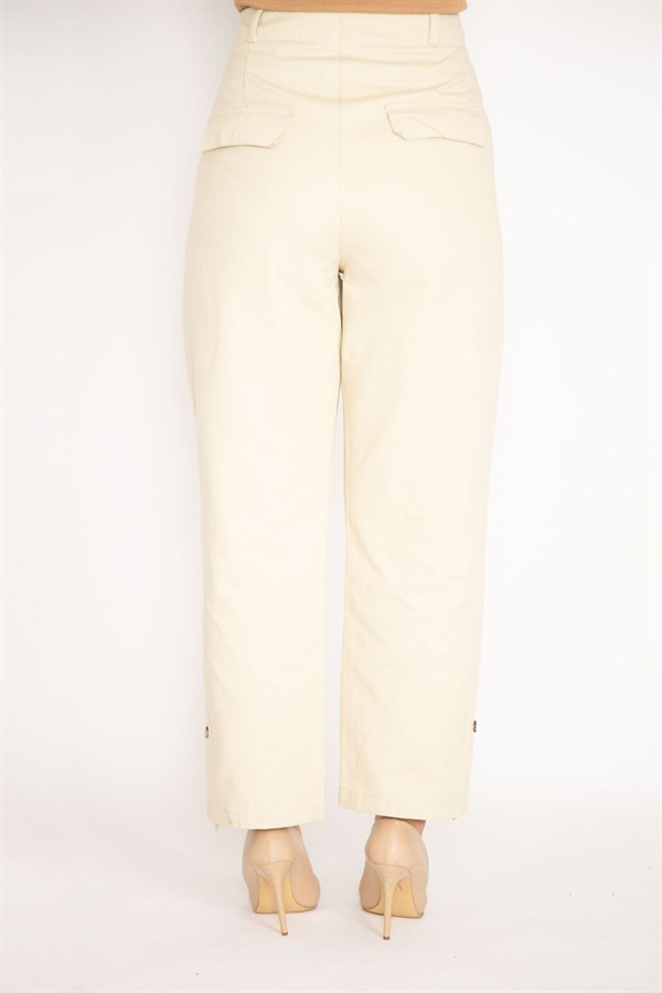 Kadın İndigo Ön Cepli Paçası Düğme İle Duble Paça Boy Ayarlı Gabardin Kumaş Pantolon 65N34888