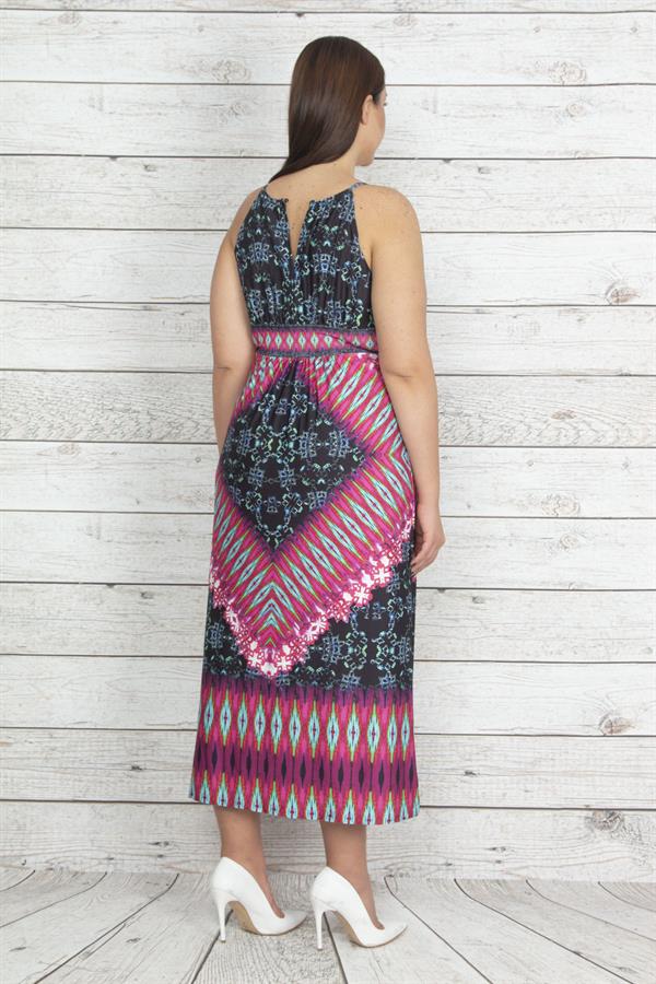 Kadın Renkli Yaka Detaylı Askılı Elbise 65N20426