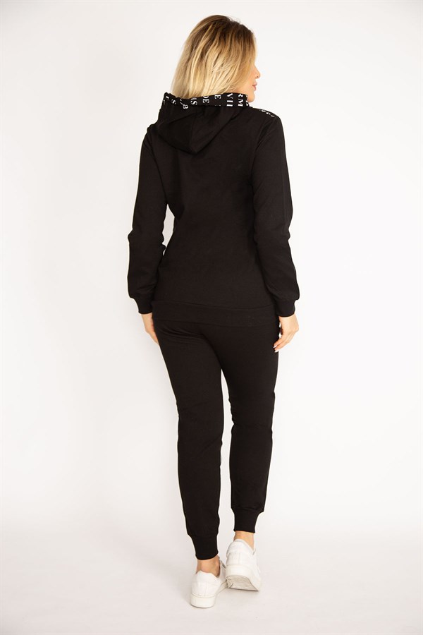 Kadın Siyah Fermuar Ve Kapşon Detaylı Baskılı Eşortman Takım 65N34841