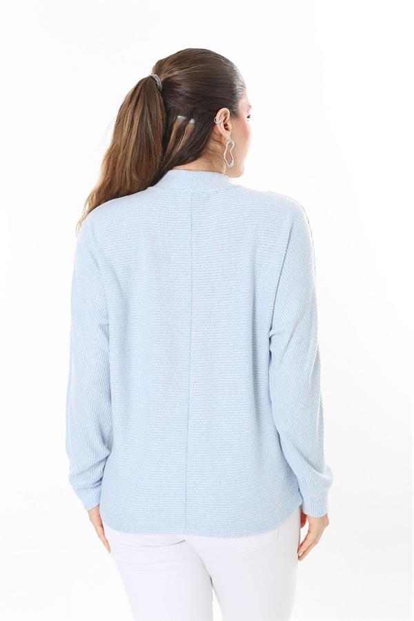 Kadın Büyük Beden Bebe Mavisi Yün Viskon Kumaş Yarasa Kollu Bluz 65N37703