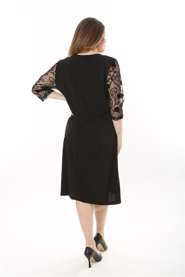 Kadın Büyük Beden Siyah Dantel Detaylı Elbise 65N37659
