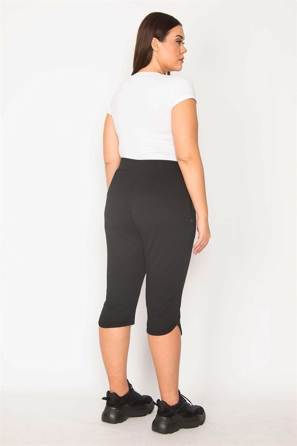 Capri en coton noir pour femme, avec œillets et taille élastique, poches, 65N29527