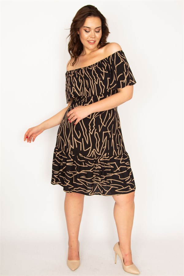 Kadın Kemik Madonna Yaka Volan Detaylı Dokuma Viskon Kumaş Elbise 65N33529