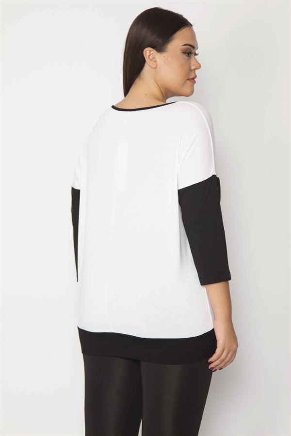 Kadın Beyaz Önü Baskı Ve Taş Detaylı İki Renkli Tunik 65N29337