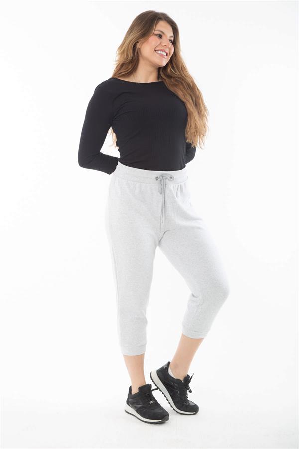 Kadın Büyük Beden Gri Kuşgözü Bağcıklı Eşofman Alt 65N37317