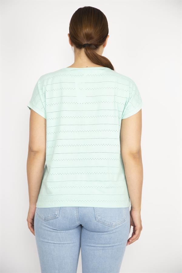 Kadın Pembe Büyük Beden Pamuk Kumaş Kendinden Desenli Düşük Kol Bluz