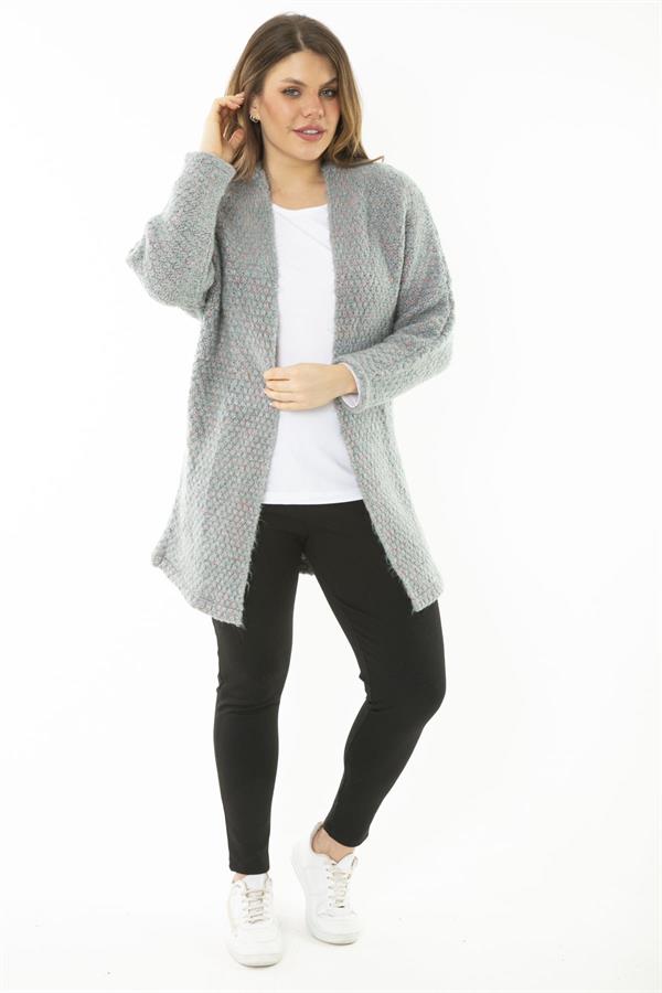 Kadın Büyük Beden Renkli Triko Kalın Hırka 65N37133