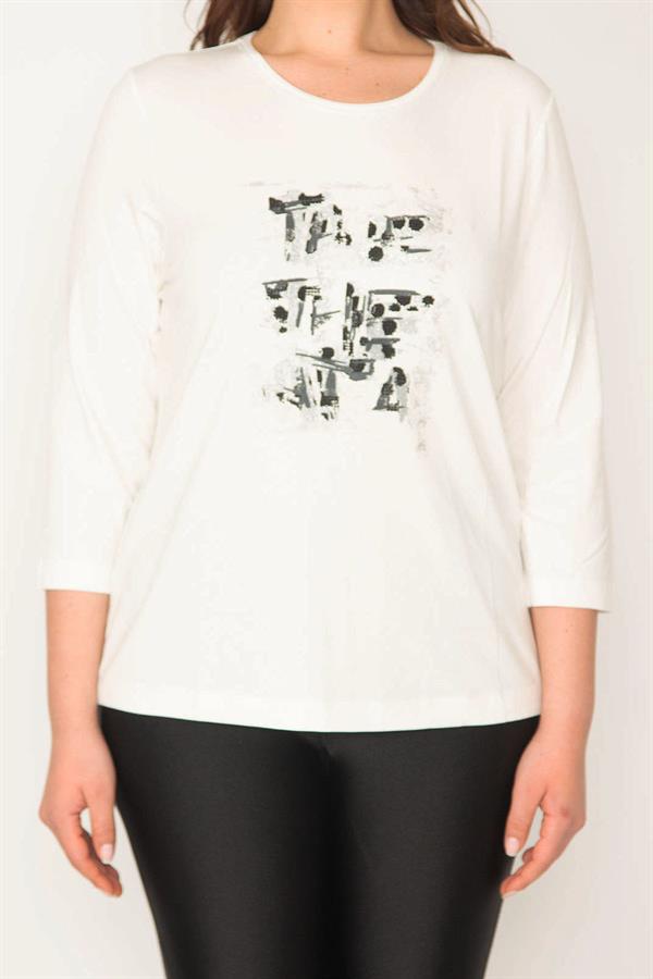 Kadın Kemik Büyük Beden Sim Baskılı Kapri Kol Likralı Bluz 65N35706