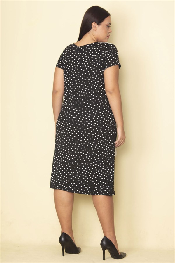 Kadın Siyah Puan Desenli Dantel Detaylı Dokuma Viskon Kumaş Elbise 65N28850